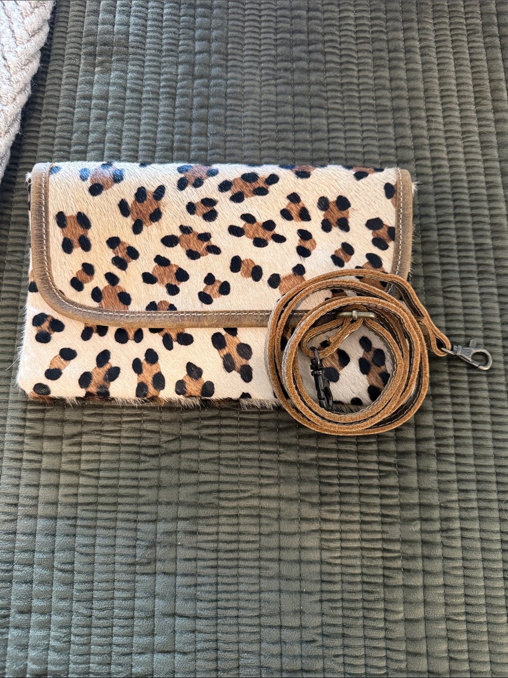Myra Bag Leopard Haircalf Crossbody with Tan Faux Leather - Picture 3 of 4